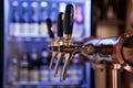 A lot of Golden beer taps at the bar Royalty Free Stock Photo