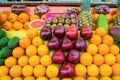 Lot of granada fruit in a market, background and texture. pomegranate fruit in the market in Essaouira, Morocco