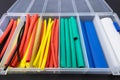 A lot of heat shrink tubes to protect the insulation of cables, close-up Royalty Free Stock Photo