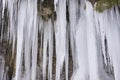 Lot of icicles at waterfall cascade at river Ammer in Bavaria