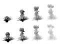 A lot of images of huge missile burst - dense mushroom cloud of heavy smoke isolated on white background - 3D illustration of Royalty Free Stock Photo