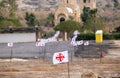 Jerusalem cross also known as `five-fold Cross`, or `cross-and-crosslets` flags