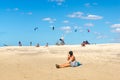 A lot of kite surfers on the air in Cumbuco Royalty Free Stock Photo