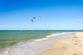 A lot of kite surfers on the air in Cumbuco Royalty Free Stock Photo