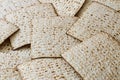 A lot of matzoth or matza on full screen, Jewish holiday food