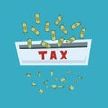 A lot of money passes through the shredder. Money ticks. The inscription `tax` Royalty Free Stock Photo