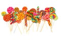 A lot of multi-colored sweet caramel on sticks Royalty Free Stock Photo