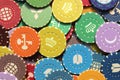 Lot multicolor assorted gambling playing chips surface