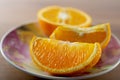 A lot of Navel Orange full and slice in basket on wooden background.