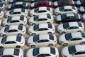 Novorossiysk, Russia - May, 18, 2017: A lot of new cars toyota corolla parked on the site for sale. View from above Royalty Free Stock Photo