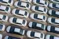 Novorossiysk, Russia - May, 18, 2017: A lot of new cars toyota corolla parked on the site for sale. View from above Royalty Free Stock Photo