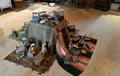 Lot of old antique irons of various modifications were collected in rustic barn