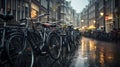 Lot of old bicycles on the bike parking under rain Royalty Free Stock Photo