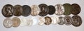 Lot of old european coins and medals. Germany, Russia, Switzerland. Royalty Free Stock Photo