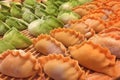 Lot orange green color dumplings chinese food