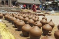 A lot of orange pots. Traditional Ceramic Pottery in Bhaktapur Town, Nepal