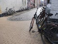 A lot of parked bicycles in the centre of old dutch city groningen