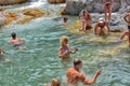 A lot of people bathing in a mountain stream canyon Kuzdere during jeep safari on the Taurus mountains. Royalty Free Stock Photo