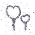 A lot of people form balloons, love, heart, icon . 3d rendering.