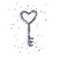 A lot of people form key, heart, love, icon . 3d rendering. Royalty Free Stock Photo