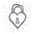 A lot of people form lock, heart, love, icon . 3d rendering. Royalty Free Stock Photo
