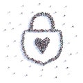 A lot of people form lock, love, icon . 3d rendering.