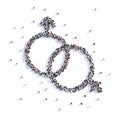 A lot of people form rings, love, icon . 3d rendering. Royalty Free Stock Photo