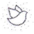 A lot of people form wedding dove, love, icon . 3d rendering.