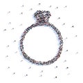 A lot of people form wedding ring, love, icon . 3d rendering. Royalty Free Stock Photo