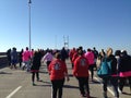 Lot of people participating in a marathon on the Sidney Lanier Bridge