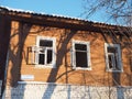 View of a traditiona abandoned house isa russian small city