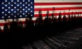 Shadows against USA flagged fence