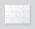 A lot of piece flat puzzle presentation. Jigsaw grid puzzle 12 pieces. Realistic mockup with shadow - stock vector