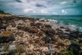 A lot of plastic waste on a tropical dream beach created with generative AI technology