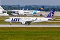 LOT Polish Airlines Embraer 175 airplane Munich airport in Germany Royalty Free Stock Photo