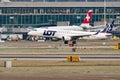 LOT Polish airlines Embraer E-195AR jet in Zurich in Switzerland