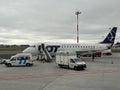 LOT Polish Airlines plane at WAW Chopin Airport in Warsaw, Poland Royalty Free Stock Photo