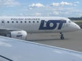 LOT Polish Airlines plane at WAW Chopin Airport in Warsaw, Poland Royalty Free Stock Photo