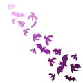 A lot of purple bats on white isolated background, vector stock illustration in Flat design style, concept of Halloween and Royalty Free Stock Photo
