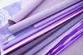 A lot of purple packaging film or paper with a different texture. gift and flower packaging Royalty Free Stock Photo