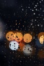 Abstract background with bokeh - raindrops on window, night sky