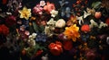 A lot of random flowers on dark background