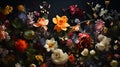 A lot of random flowers on dark background