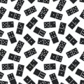 Lot of realistic black dominoes pieces on white, seamless pattern