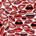 A lot of red lips in tattoo style vector seamless background Royalty Free Stock Photo