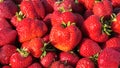 A ripe large strawberries on a rural market