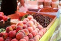 Lot of ripe peaches. Royalty Free Stock Photo