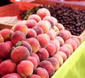 Lot of ripe peaches. Royalty Free Stock Photo