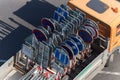 A lot of road signs on the truck - top view