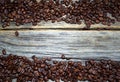 Coffeebeans background on a wooden table